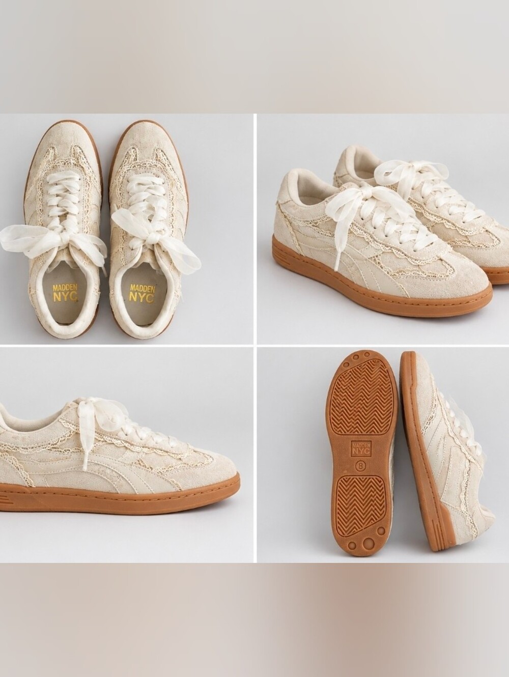 Women's Lace-Trim Casual Sneakers in Cream